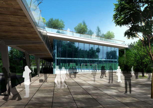 设计师瓦屋下沉广场效果图;常州新区中心公园广场建筑设计;景观风管t20中如何绘制天正图片