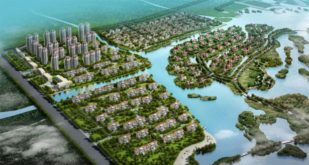 塑吊顶各具特色的住宅小区,分别为高层住宅区,联排别墅区,新古典主义斜坡别墅造成图片